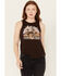 Image #1 - Rock & Roll Denim Women's Bronco Graphic Sleeveless Tank, Dark Brown, hi-res