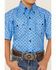 Roper Boys' Amarillo Geo Print Short Sleeve Western Button Down Shirt, Blue, hi-res