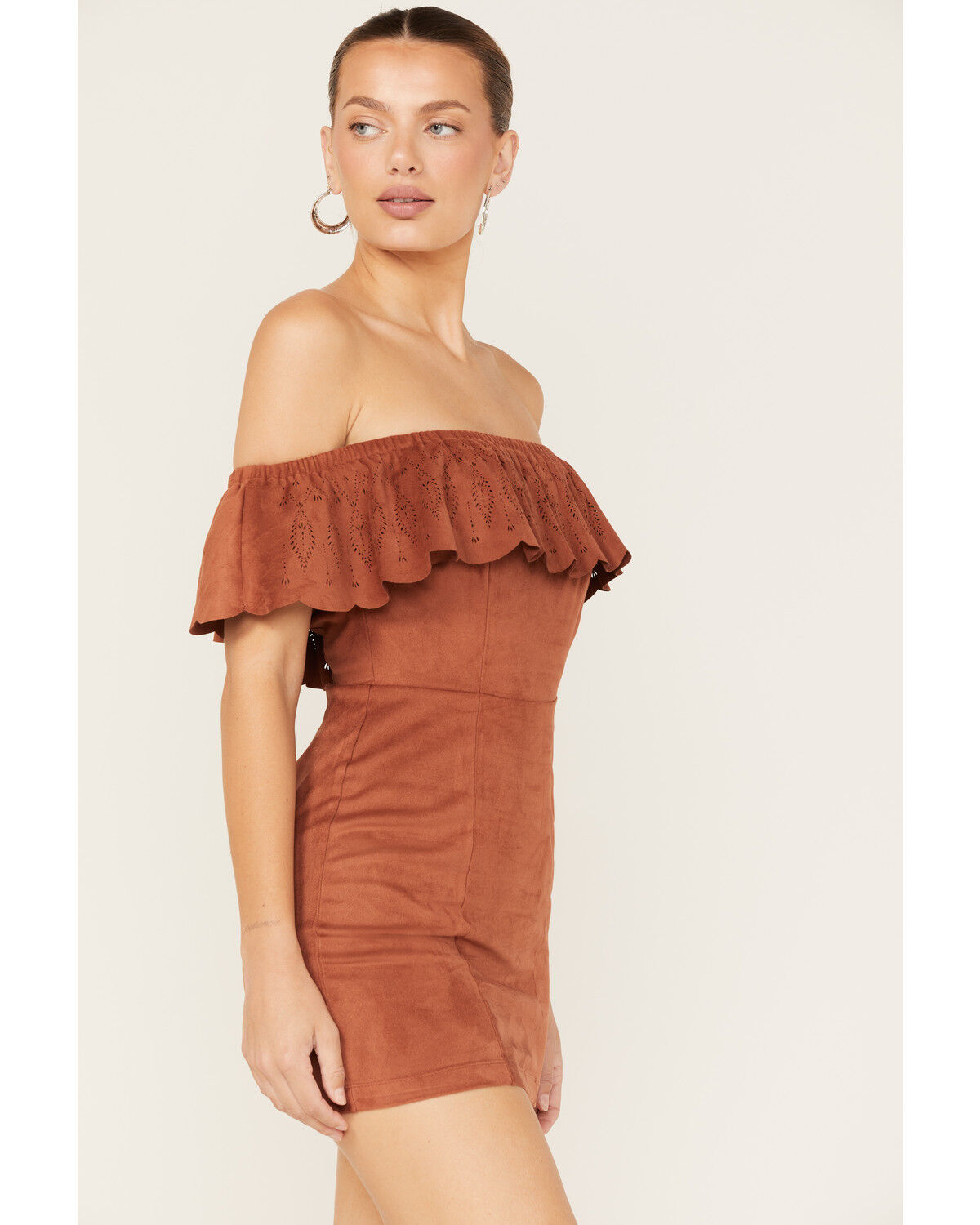 Image #2 - Shyanne Women's Off Shoulder Faux Suede Mini Dress, Chestnut, hi-res