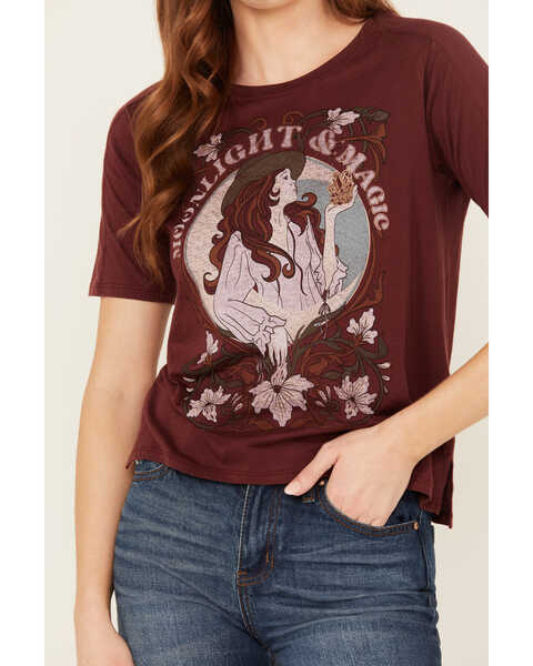 Image #3 - Shyanne Women's Moonlight and Magic Graphic Tee, Maroon, hi-res