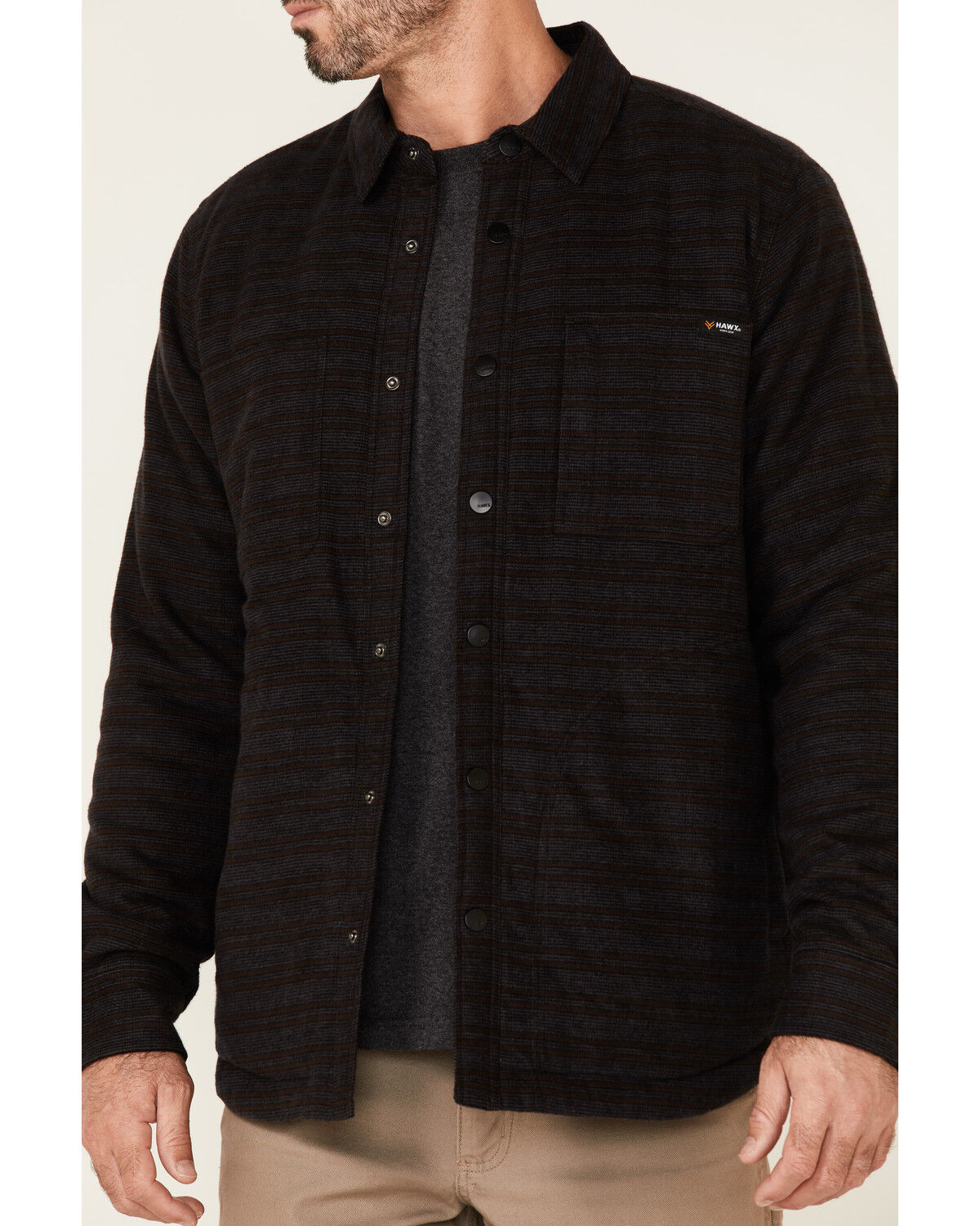 Image #3 - Hawx Men's Black McLain Plaid Insulated Snap Front Flannel Work Shirt Jacket, Black, hi-res
