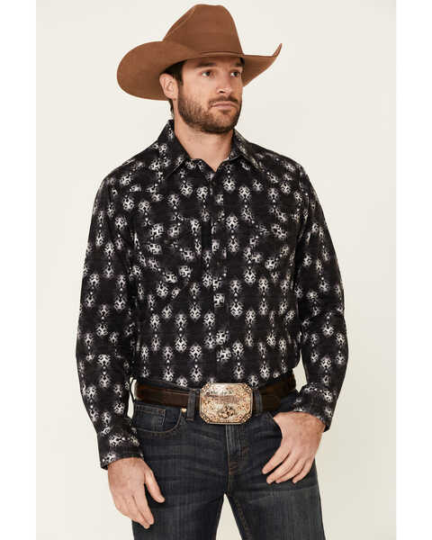 Rock & Roll Denim Men's Southwestern Print Long Sleeve Western Shirt , Black, hi-res