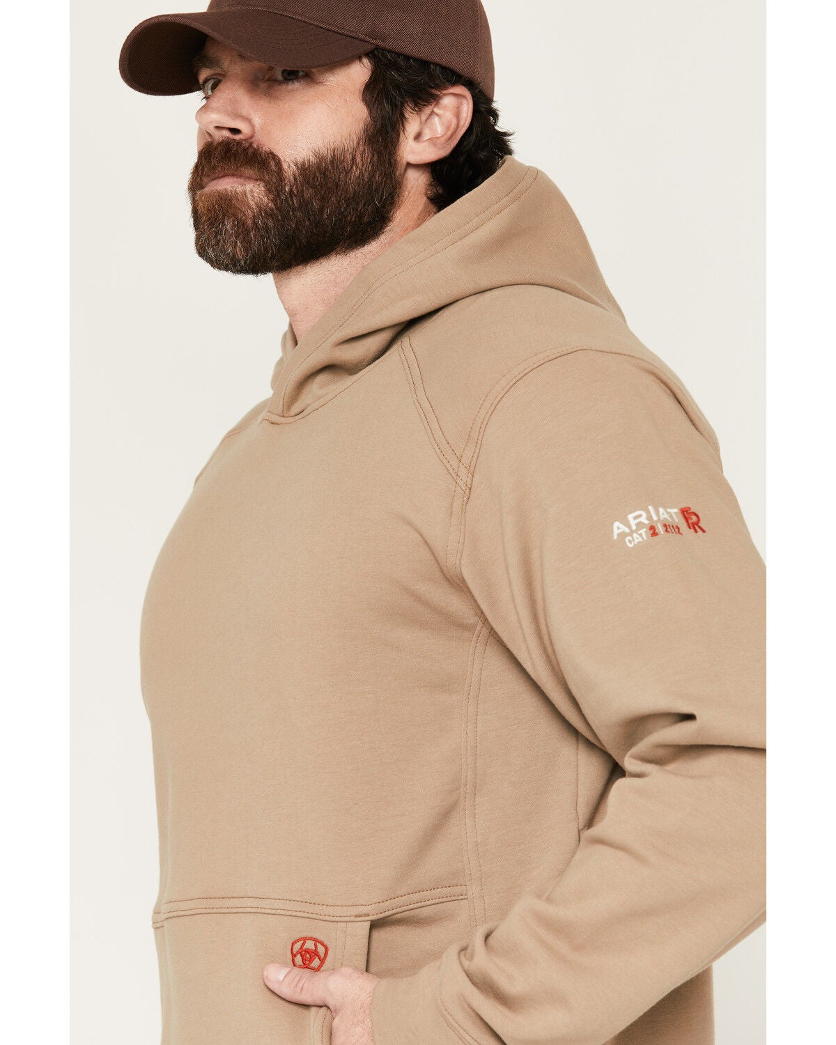 Image #2 - Ariat Men's FR Durastretch Solid Hooded Sweatshirt, Khaki, hi-res