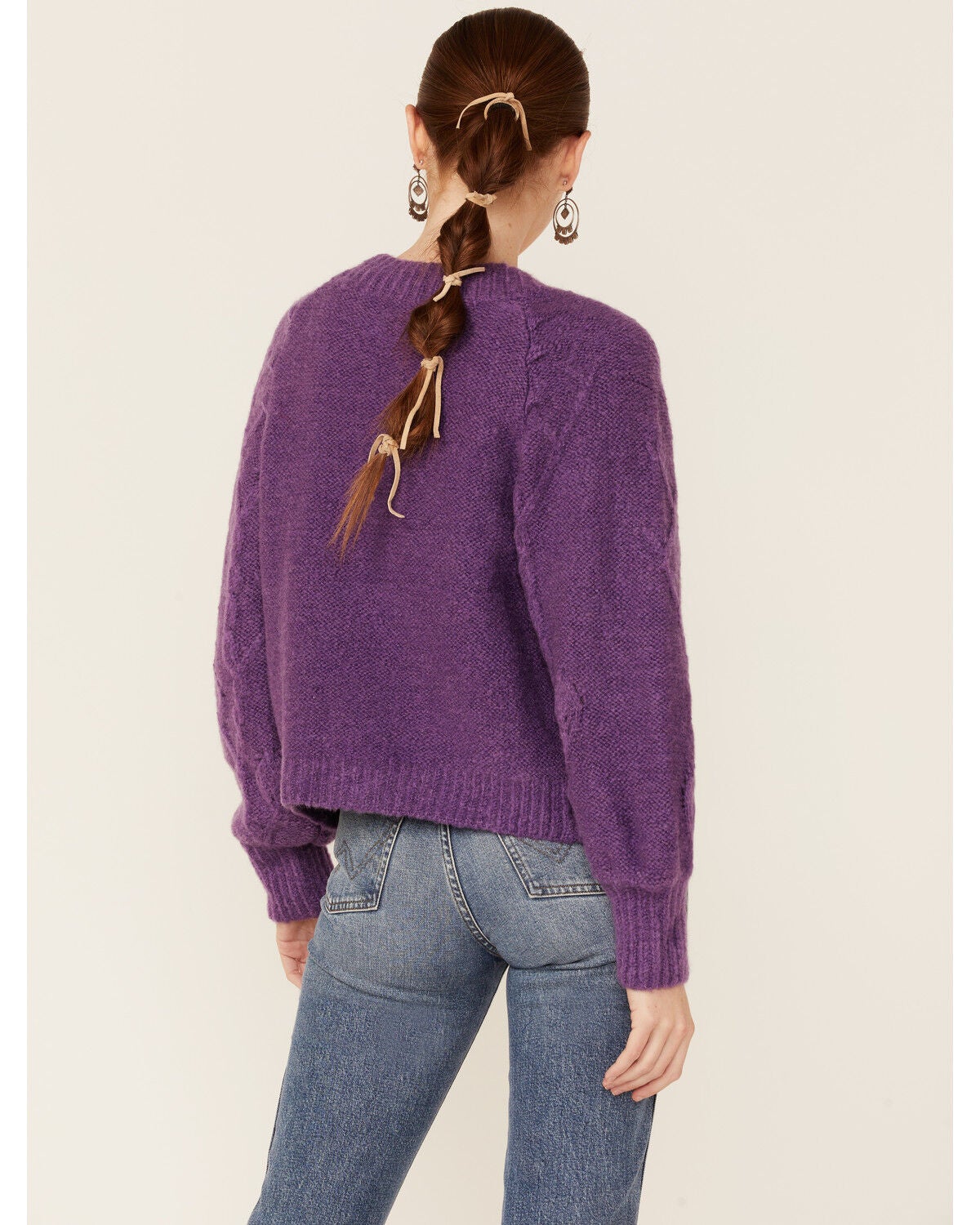 Molly Bracken Women's Purple Cable Knit Cardigan Sweater