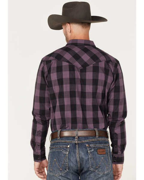 Image #4 - Cody James Men's Rustler Large Plaid Snap Western Shirt , Purple, hi-res