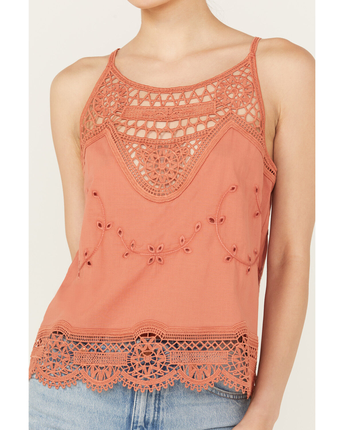Image #3 - Beyond The Radar Women's Crochet Trim Tank, Rust Copper, hi-res