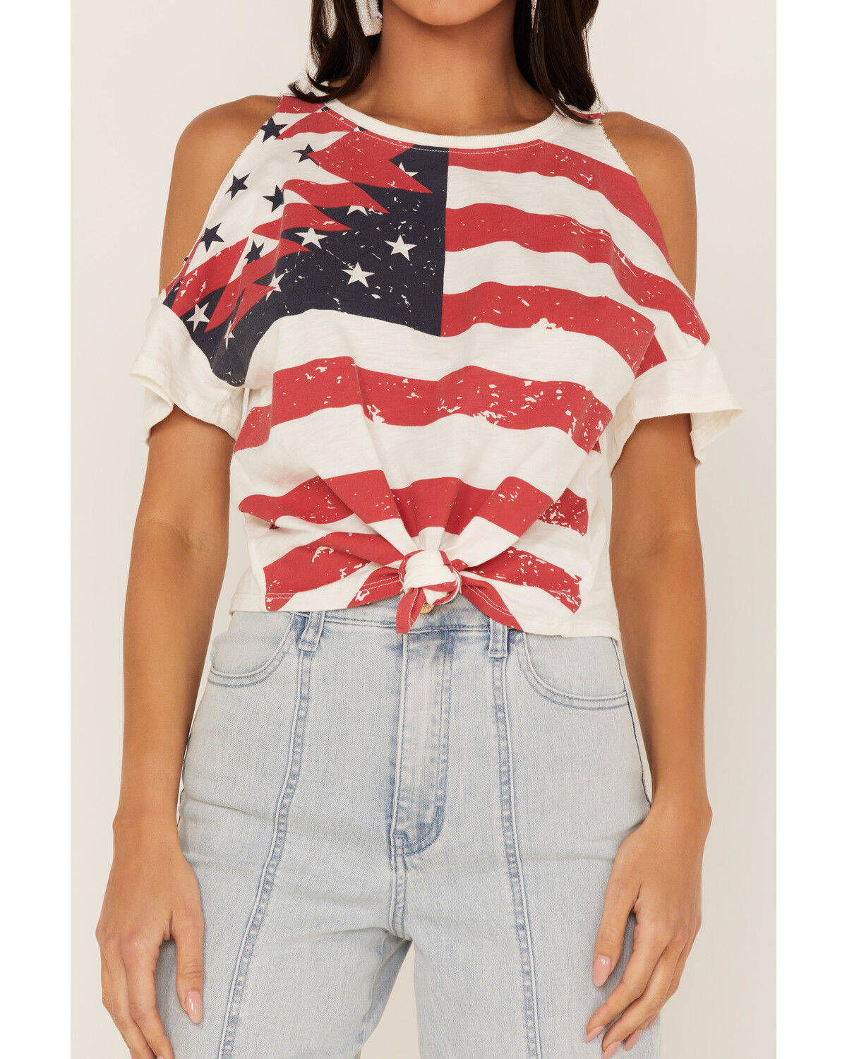 t*S様 Ameri VINTAGE　TILT SHOULDER TEE Shyanne Women's Americana Southwestern Flag Cold Shoulder