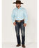 Image #2 - Panhandle Men's Cross Geo Print Long Sleeve Snap Western Shirt , Light Blue, hi-res