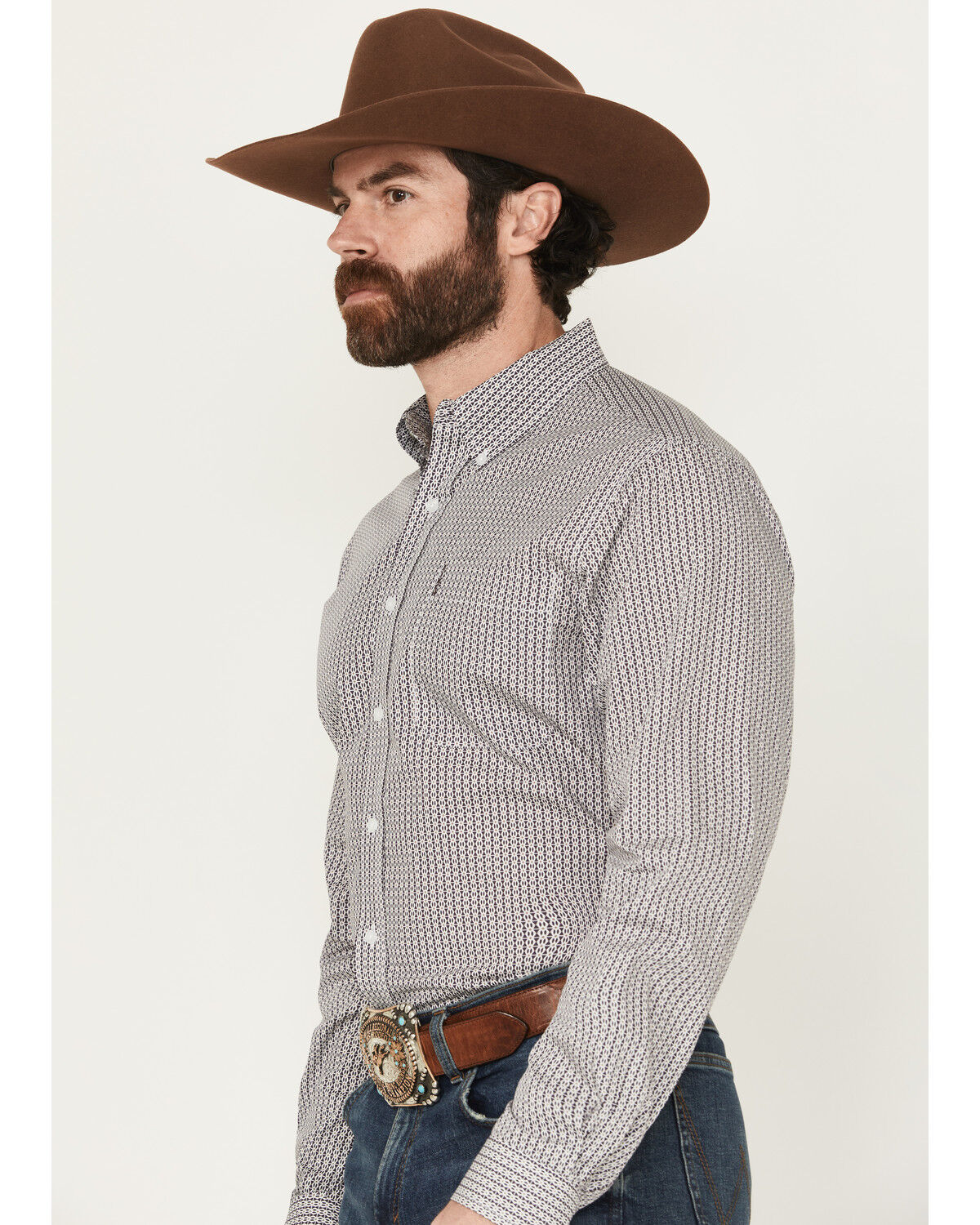 Image #2 - Cinch Men's Geo Print Long Sleeve Button-Down Western Shirt, White, hi-res