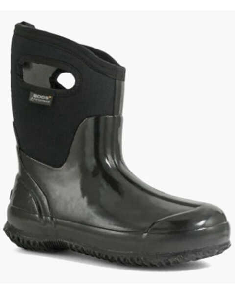 Bogs Women's Classic Mid Shiny Winter Work Boots - Soft Toe, Black, hi-res