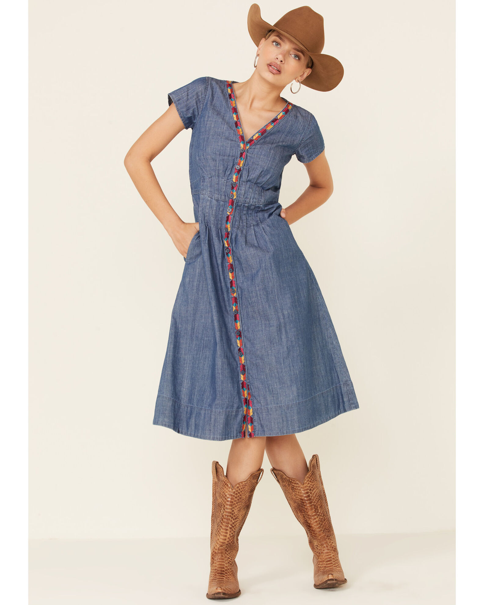 Embroidered shop jean dress