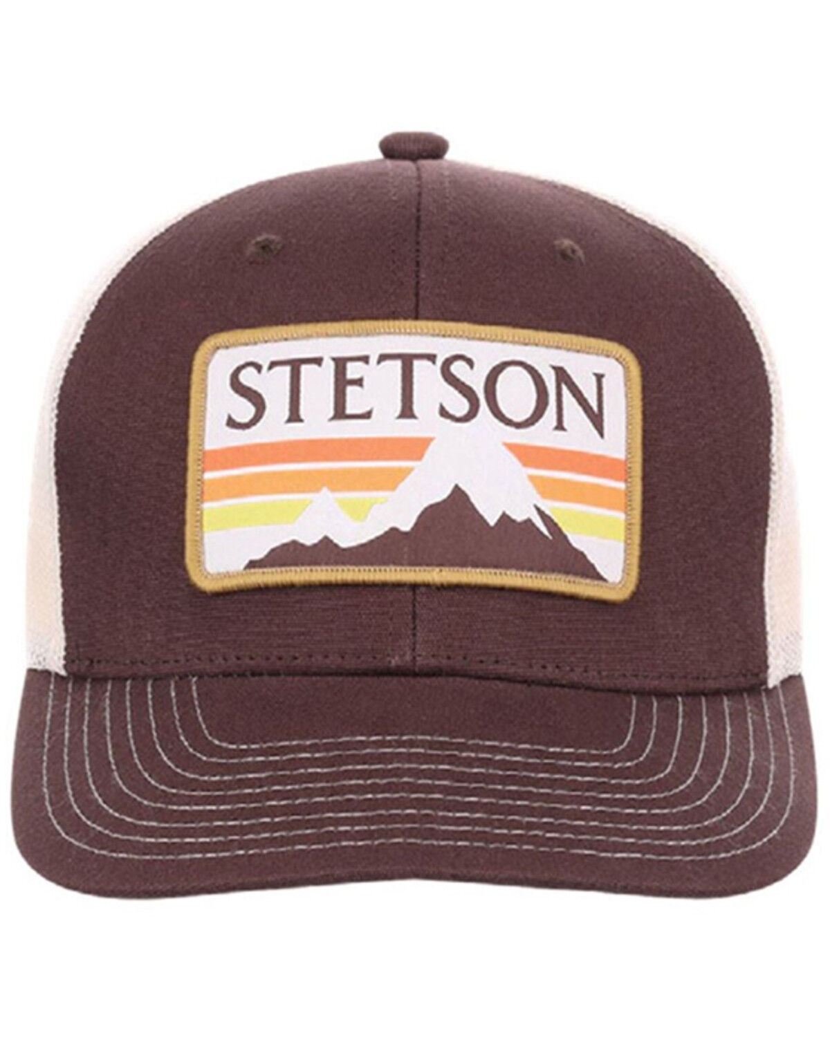 Image #1 - Stetson Men's Mountain Label Patch Trucker Cap, Brown, hi-res