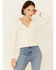 Image #2 - Shyanne Women's Ribbed Button-Front Long Sleeve Henley Top, Off White, hi-res