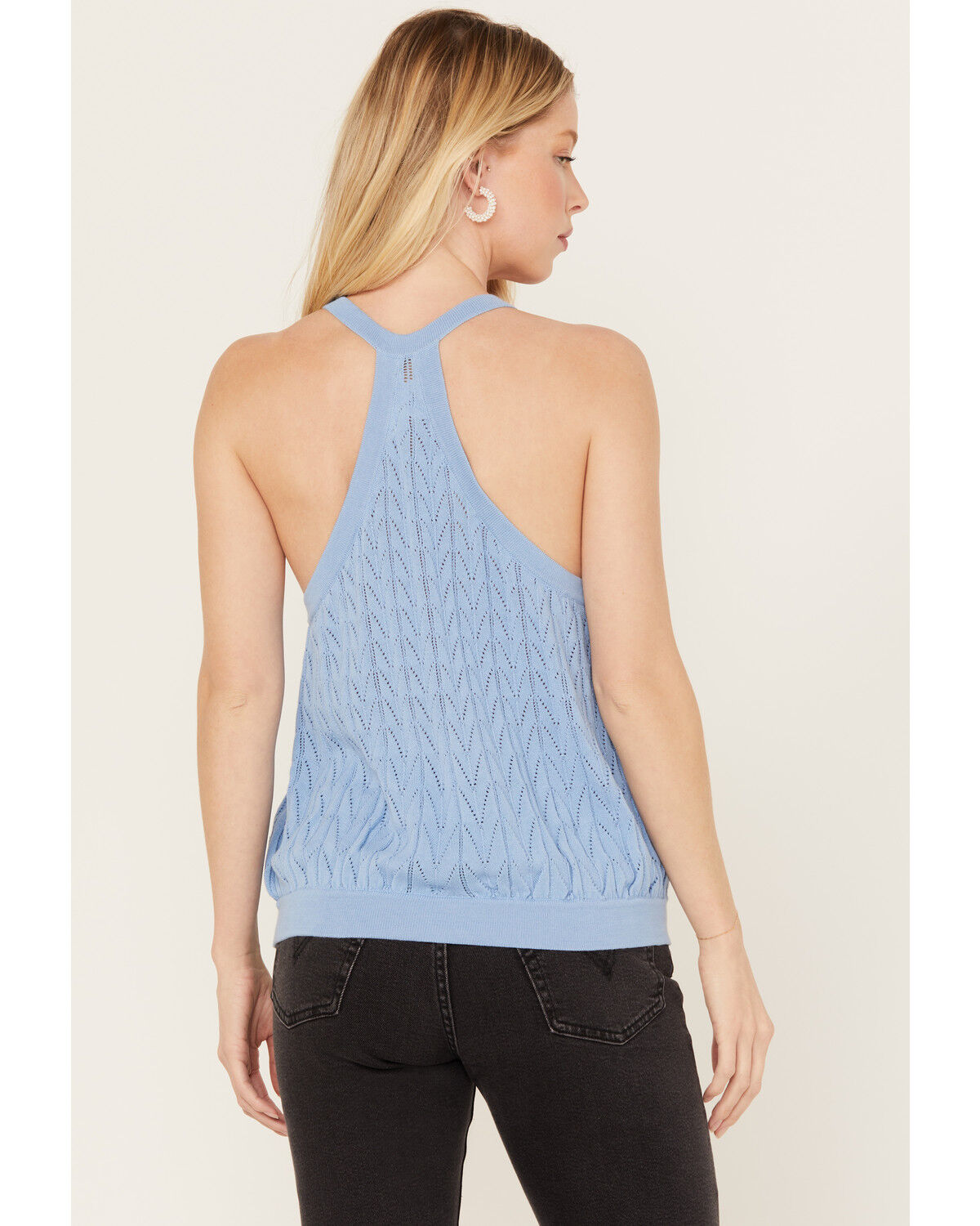 Image #4 - Cleo + Wolf Women's V-Neck Flared Sweater Tank, Medium Blue, hi-res