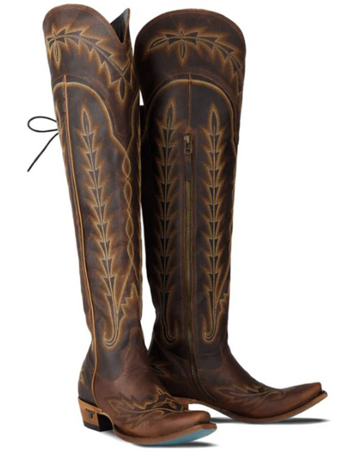 Image #1 - Lane Women's Lexington Over The Knee Corset Western Boots - Snip Toe, Cognac, hi-res