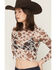 Image #2 - Rock & Roll Denim Women's Cow Print Long Sleeve Mesh Top, Brown, hi-res
