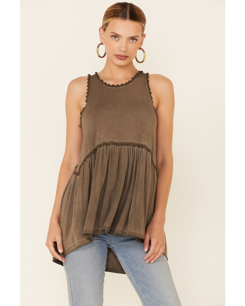 Pol Women S High Neck Flowy Zip Back Babydoll Tank Top Country Outfitter