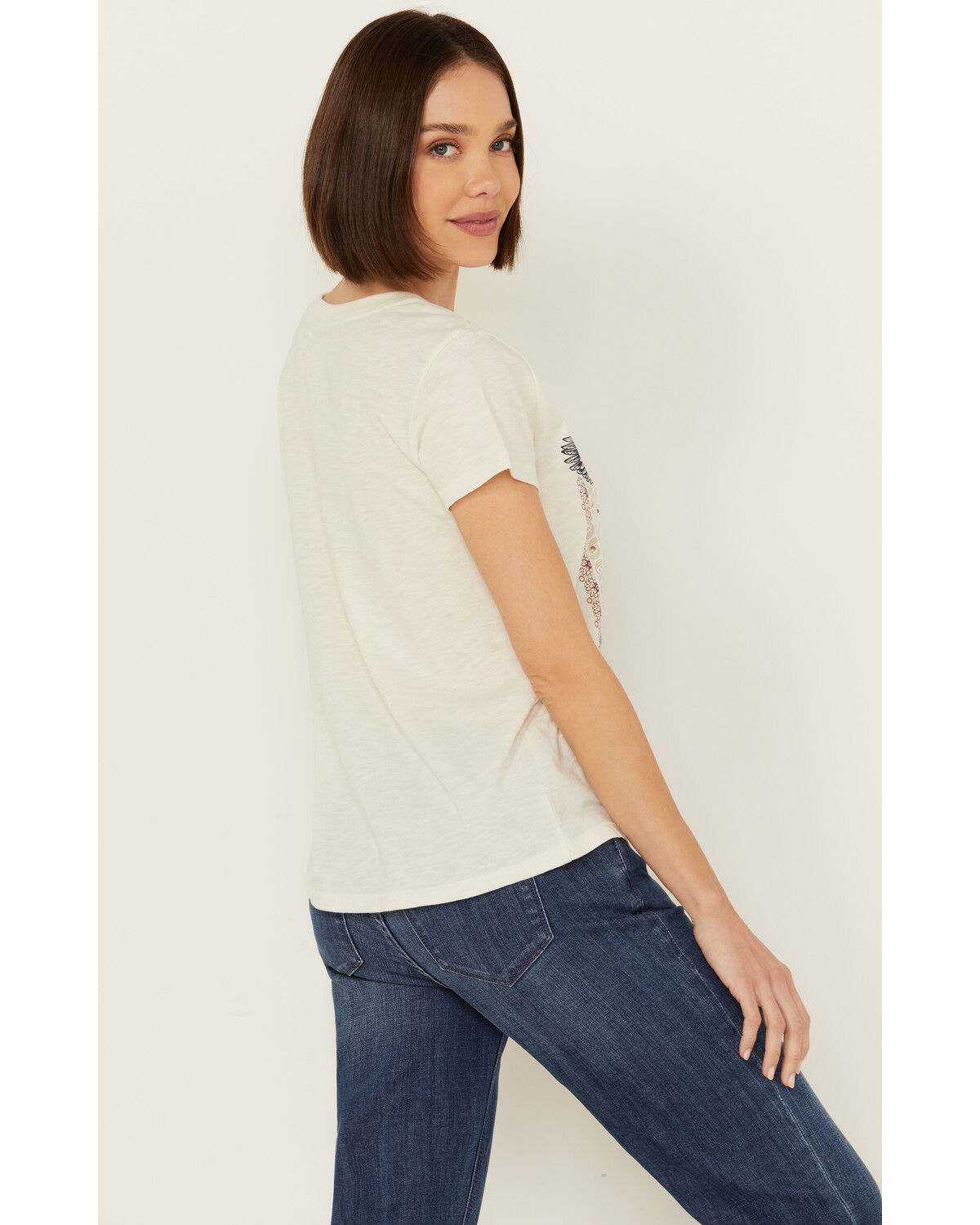 Image #4 - Shyanne Women's Be Free Studded Short Sleeve Boyfriend Graphic Tee, Cream, hi-res