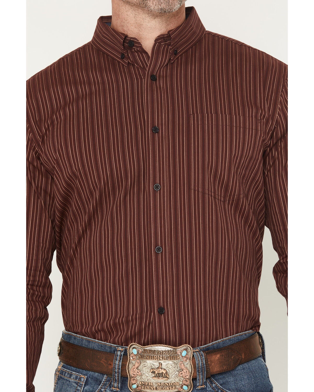 Image #3 - Cody James Men's Wildfire Stripe Print Long Sleeve Button-Down Stretch Western Shirt, Burgundy, hi-res