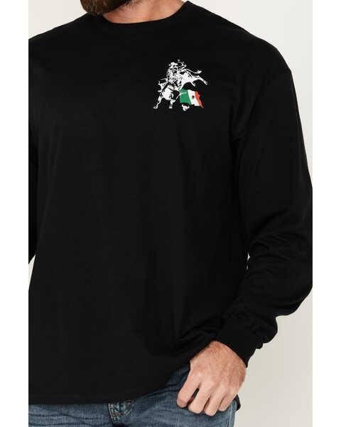 Image #3 - Cowboy Hardware Men's Mexico Flag Bull Rider Long Sleeve T-Shirt, Black, hi-res