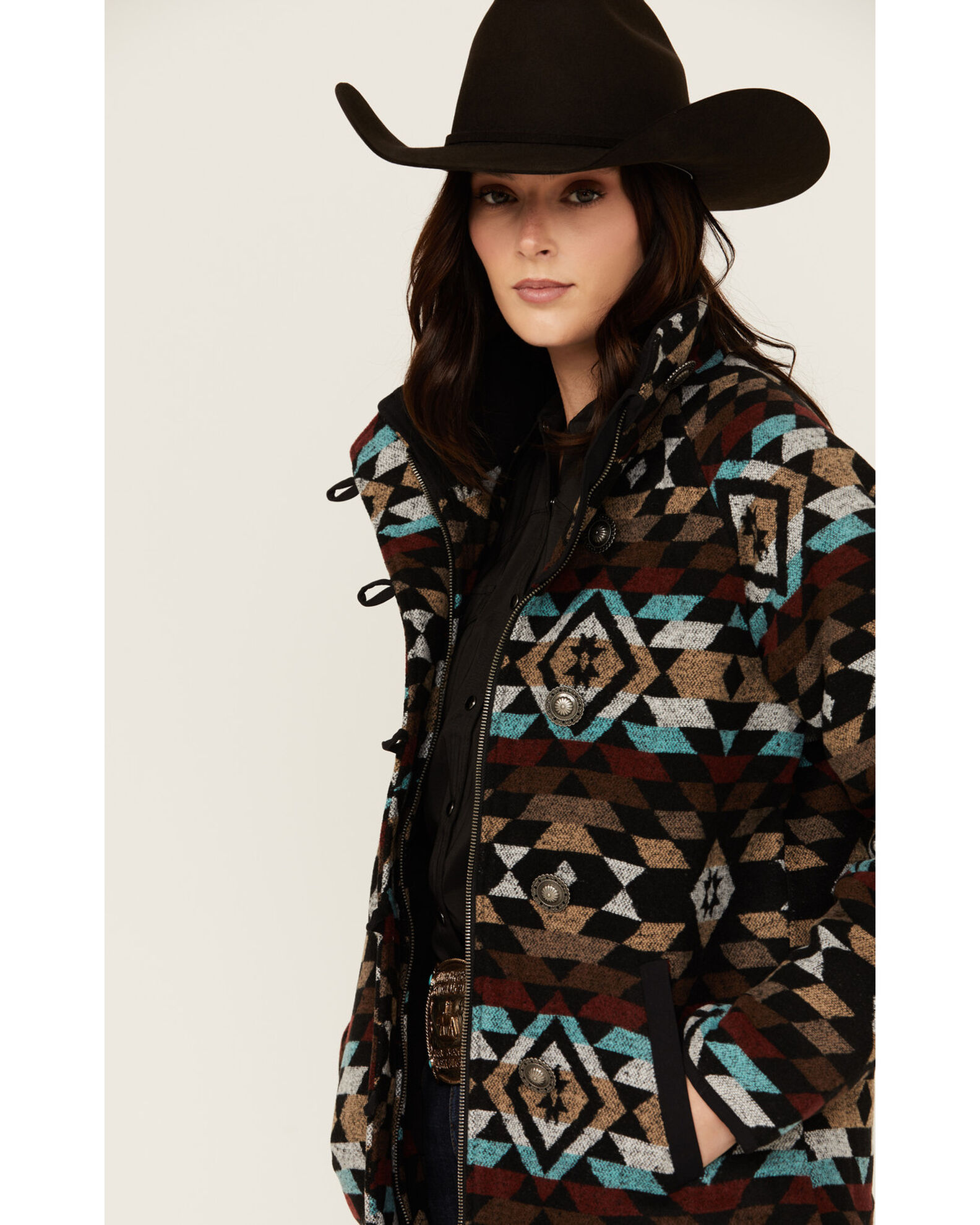 Cruel denim tweed coat with hood store