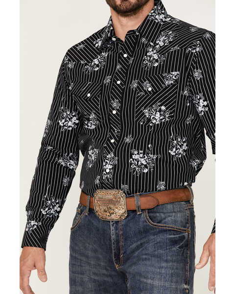 Image #3 - Rock & Roll Denim Men's Vintage 46 Floral Striped Print Long Sleeve Snap Western Shirt , Black, hi-res