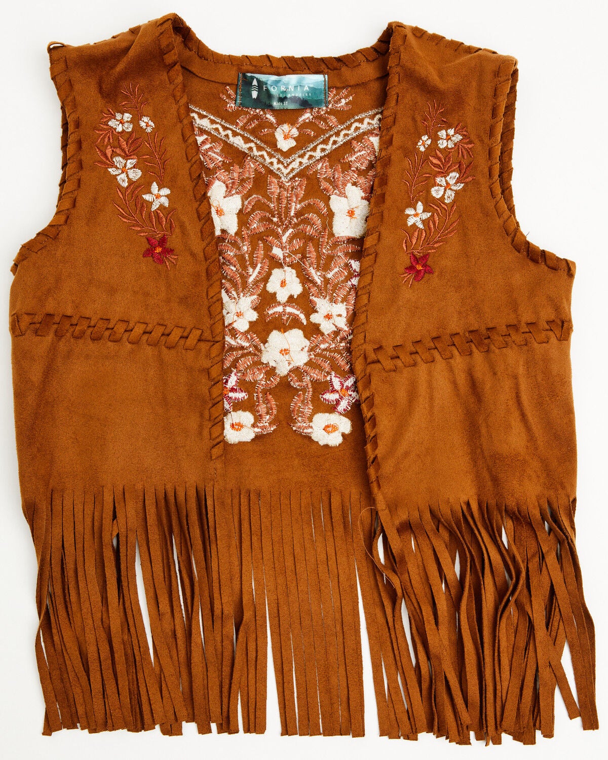 Fornia Toddler Girls' Floral Embroidered Faux Suede Vest, Camel, hi-res
