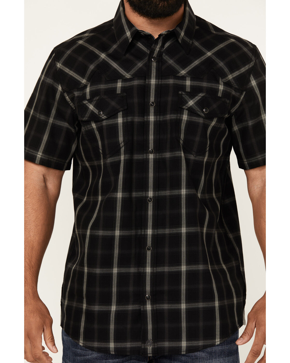 Image #3 - Moonshine Spirit Men's Exclusive Plaid Print Short Sleeve Snap Western Shirt, Black, hi-res