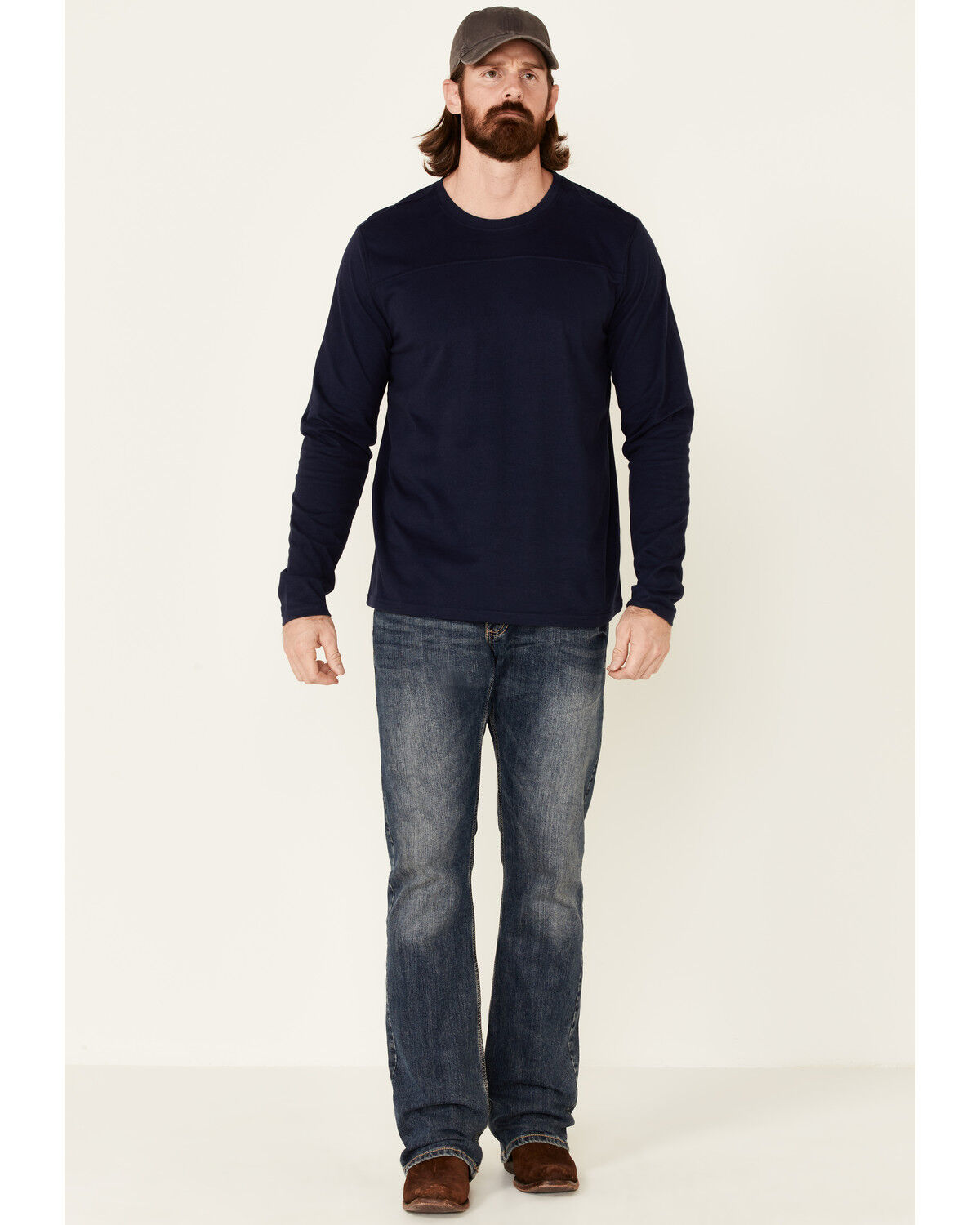 Image #2 - North River Men's Moleskin Crew Long Sleeve T-Shirt, Blue, hi-res