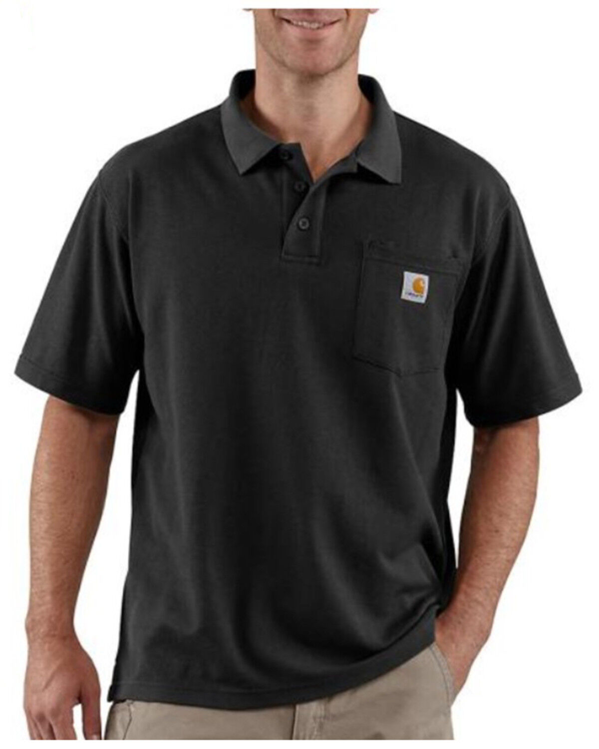 Image #1 - Carhartt Men's Loose Fit Midweight Short Sleeve Button-Down Polo Shirt - Big, Black, hi-res