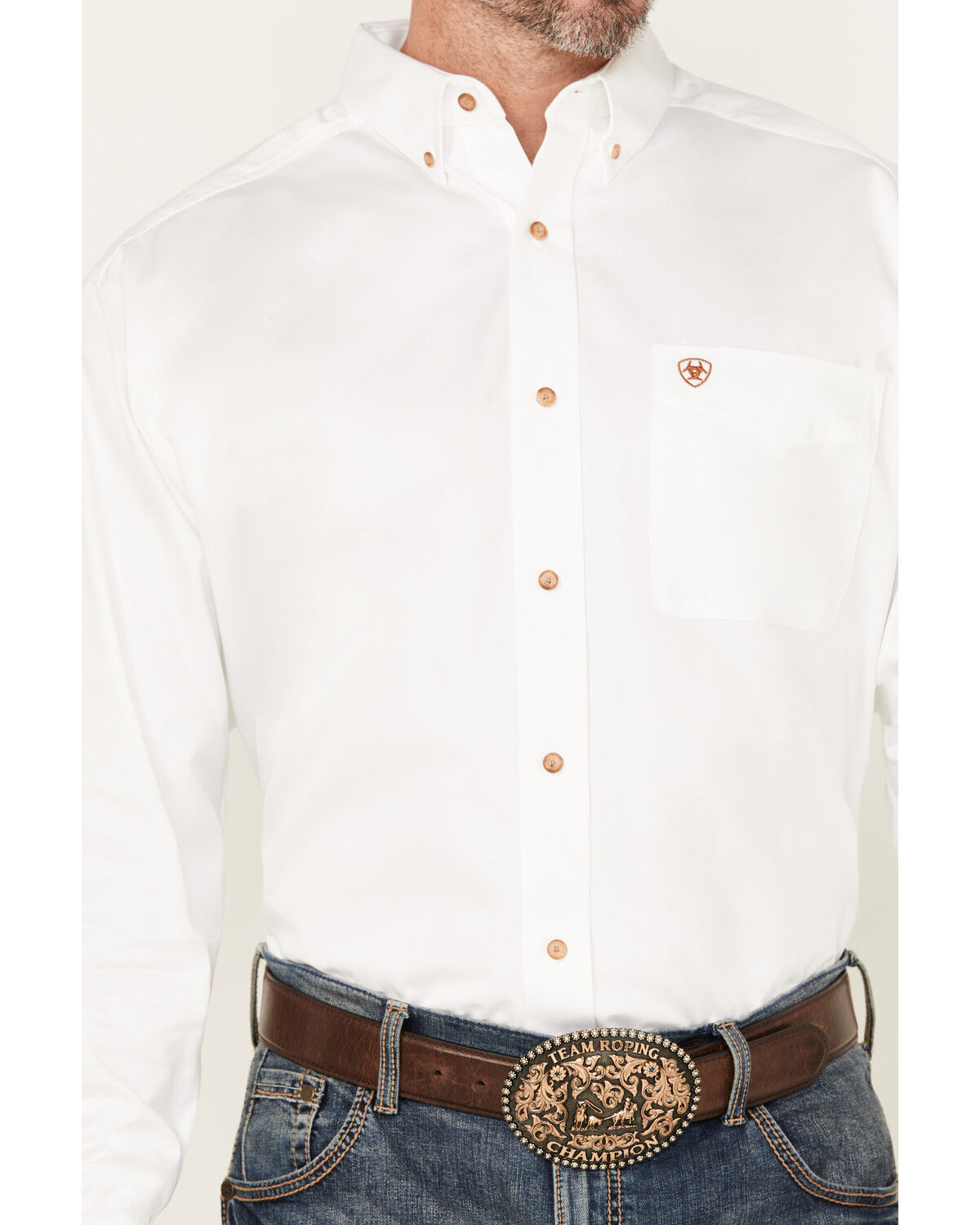 Image #3 - Ariat Men's Solid Twill Long Sleeve Western Woven Shirt, White, hi-res