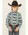 Image #1 - Wrangler Boys' Checotah Southwestern Print Long Sleeve Snap Western Shirt, Grey, hi-res