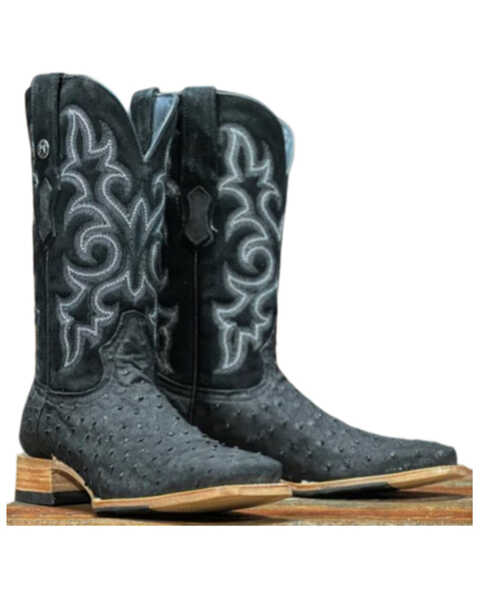 Tanner Mark Men's Exotic Full Quill Ostrich Western Boots - Broad Square Toe, Black, hi-res