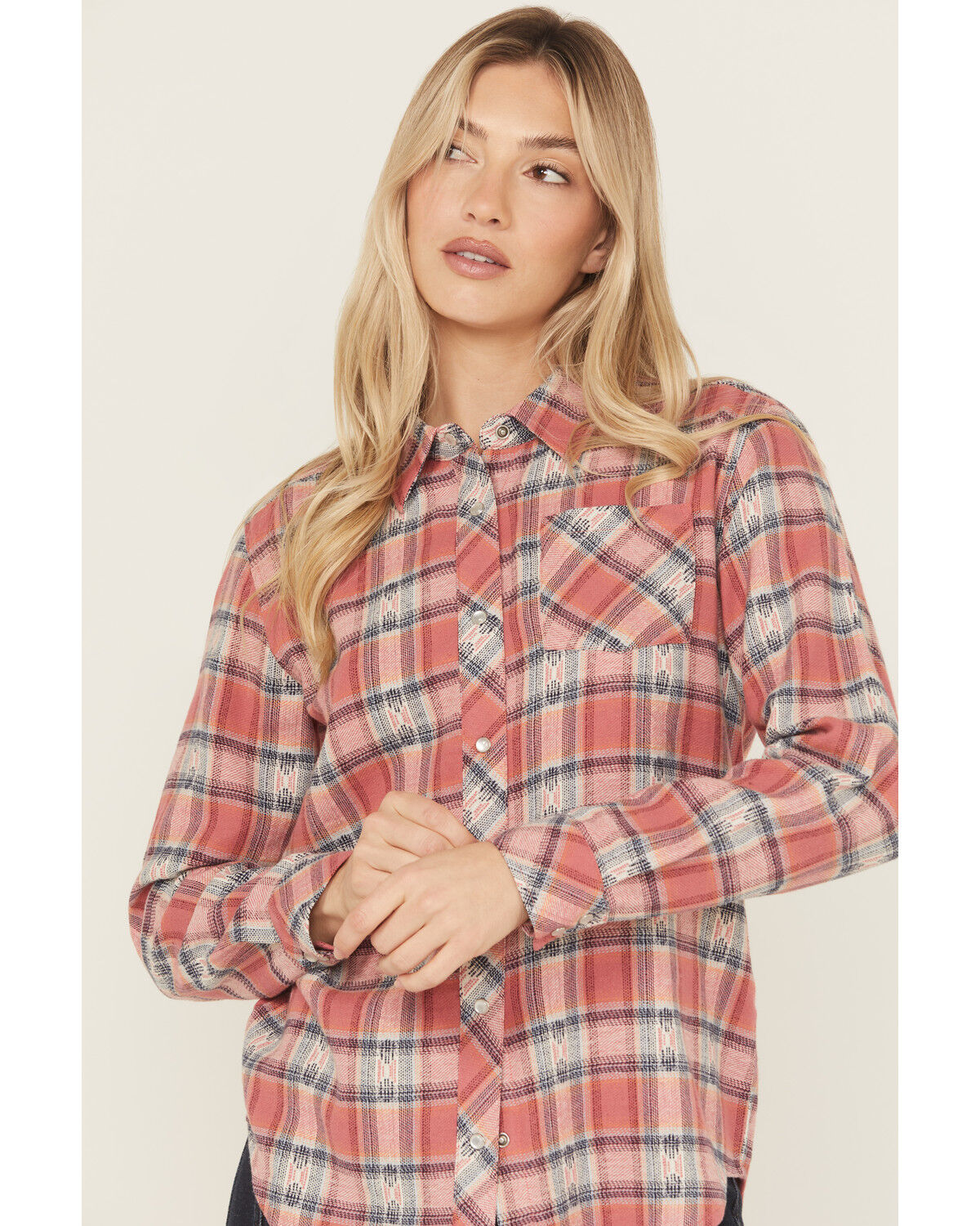 Image #2 - Idyllwind Women's Savoy Plaid Print Long Sleeve Pearl Snap Flannel Shirt, Rose, hi-res
