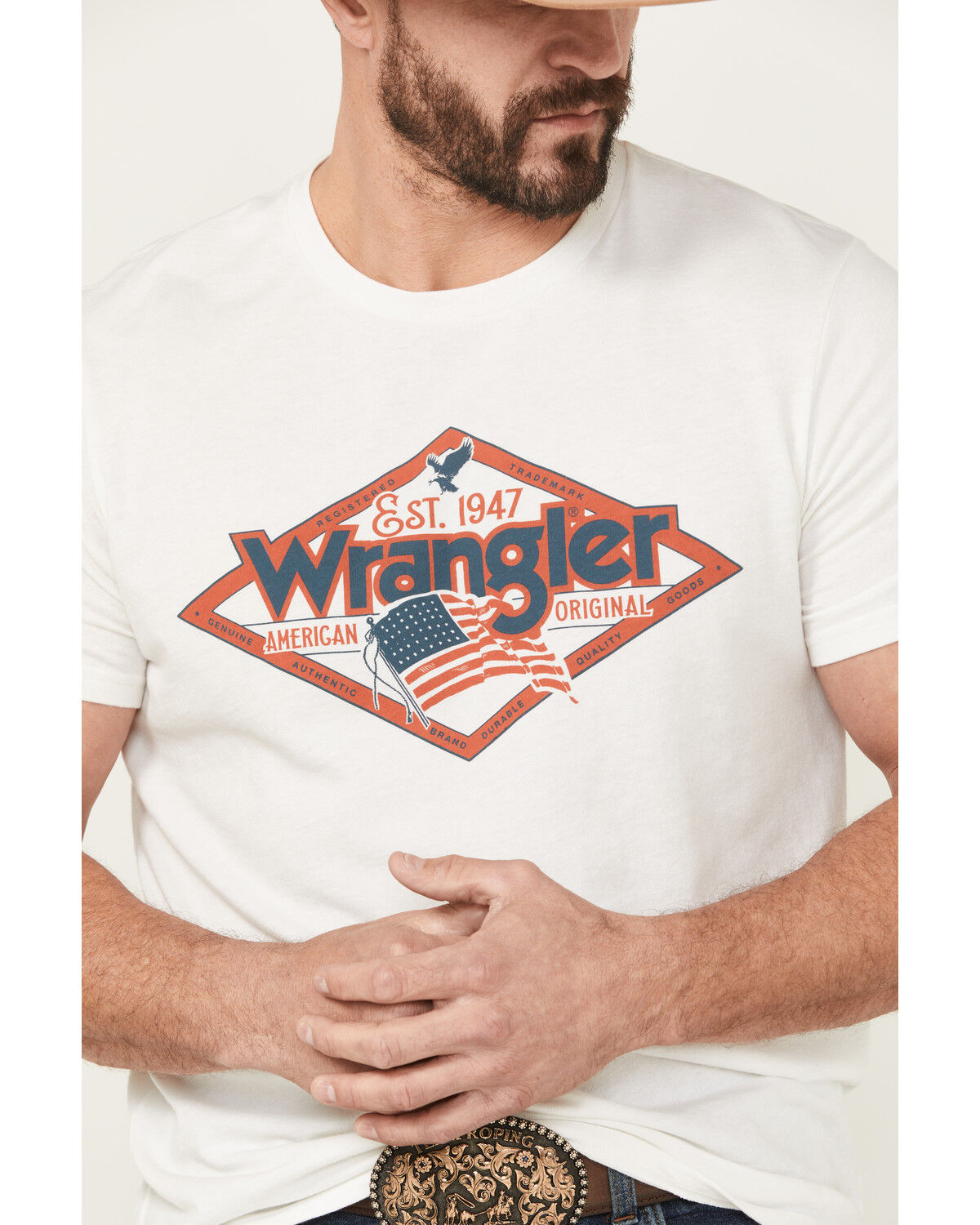 Image #3 - Wrangler Men's Boot Barn Exclusive Samuel Americana Short Sleeve Graphic T-Shirt, White, hi-res