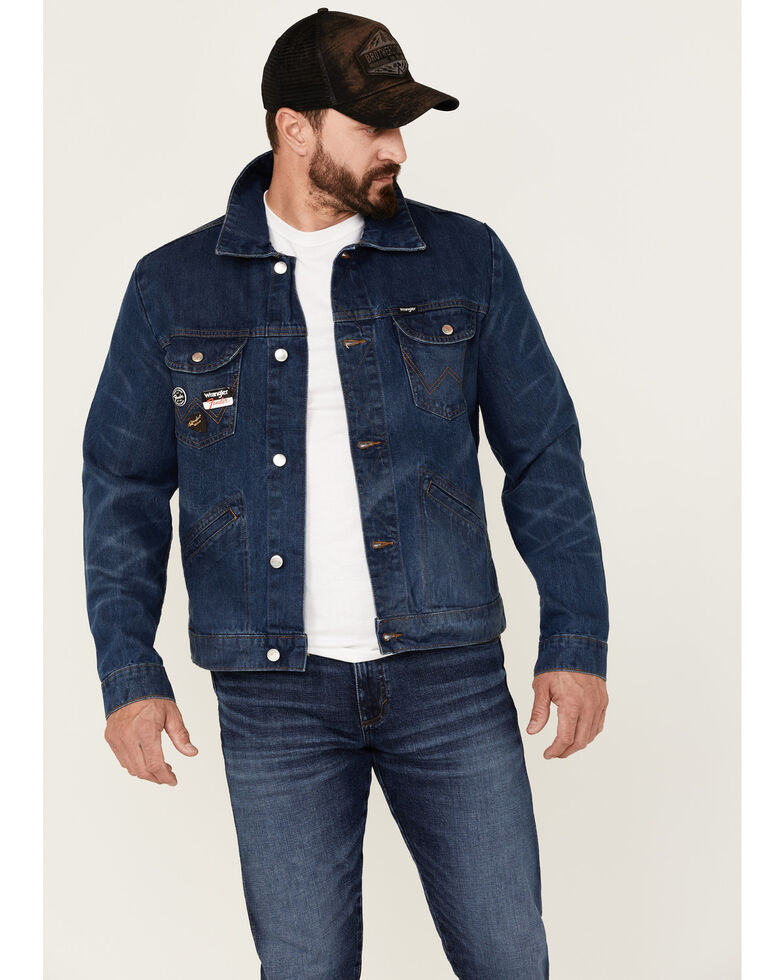 Wrangler Fender Men's Cowboy Rockstar Patch Denim Jacket , Indigo, hi-res