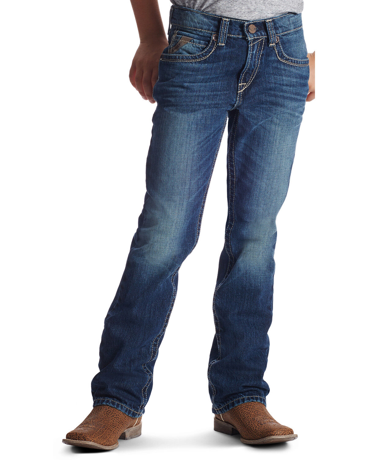 Image #2 - Ariat Boys' B5 Boundary Slim Fit Straight Leg Jeans, Med Blue, hi-res