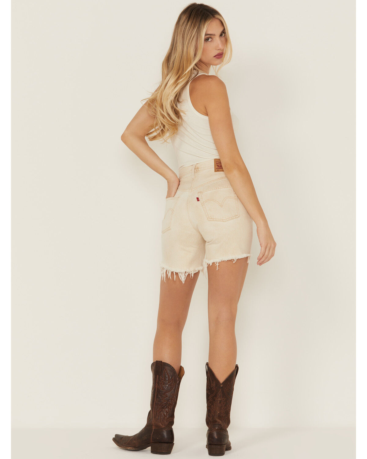 Image #3 - Levi's Women's 501® High Rise Mid Thigh Stretch Denim Shorts, Tan, hi-res