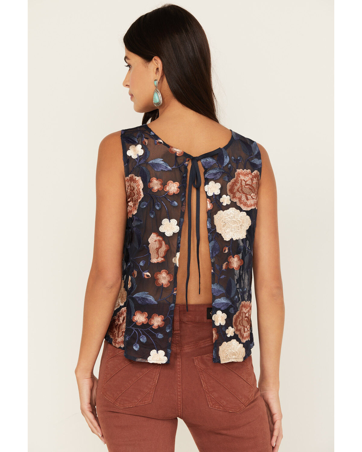 Image #4 - Shyanne Women's Floral Embroidered Mesh Tank Top, Dark Blue, hi-res