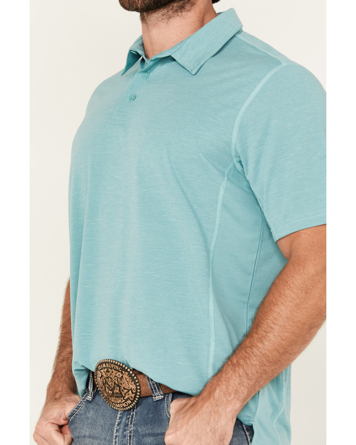 Image #3 - Wrangler Men's Solid Short Sleeve Performance Polo, Turquoise, hi-res