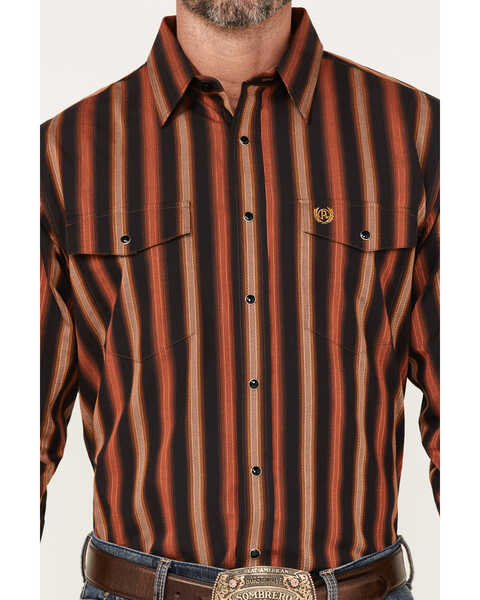 Image #3 - Panhandle Select Men's Serape Stripe Long Sleeve Snap Western Shirt, Rust Copper, hi-res