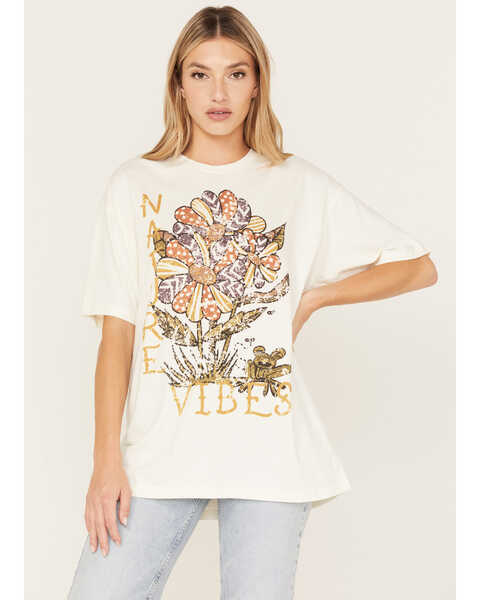 Image #1 - Cleo + Wolf Women's Nature Vibes Oversized Graphic Tee, Ivory, hi-res
