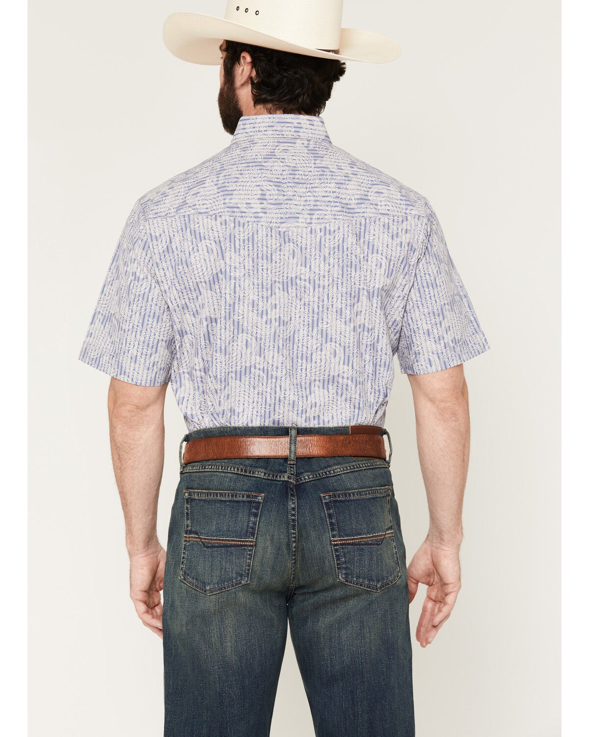 Image #4 - Ely Walker Men's Paisley Print Short Sleeve Snap Western Shirt, Blue, hi-res