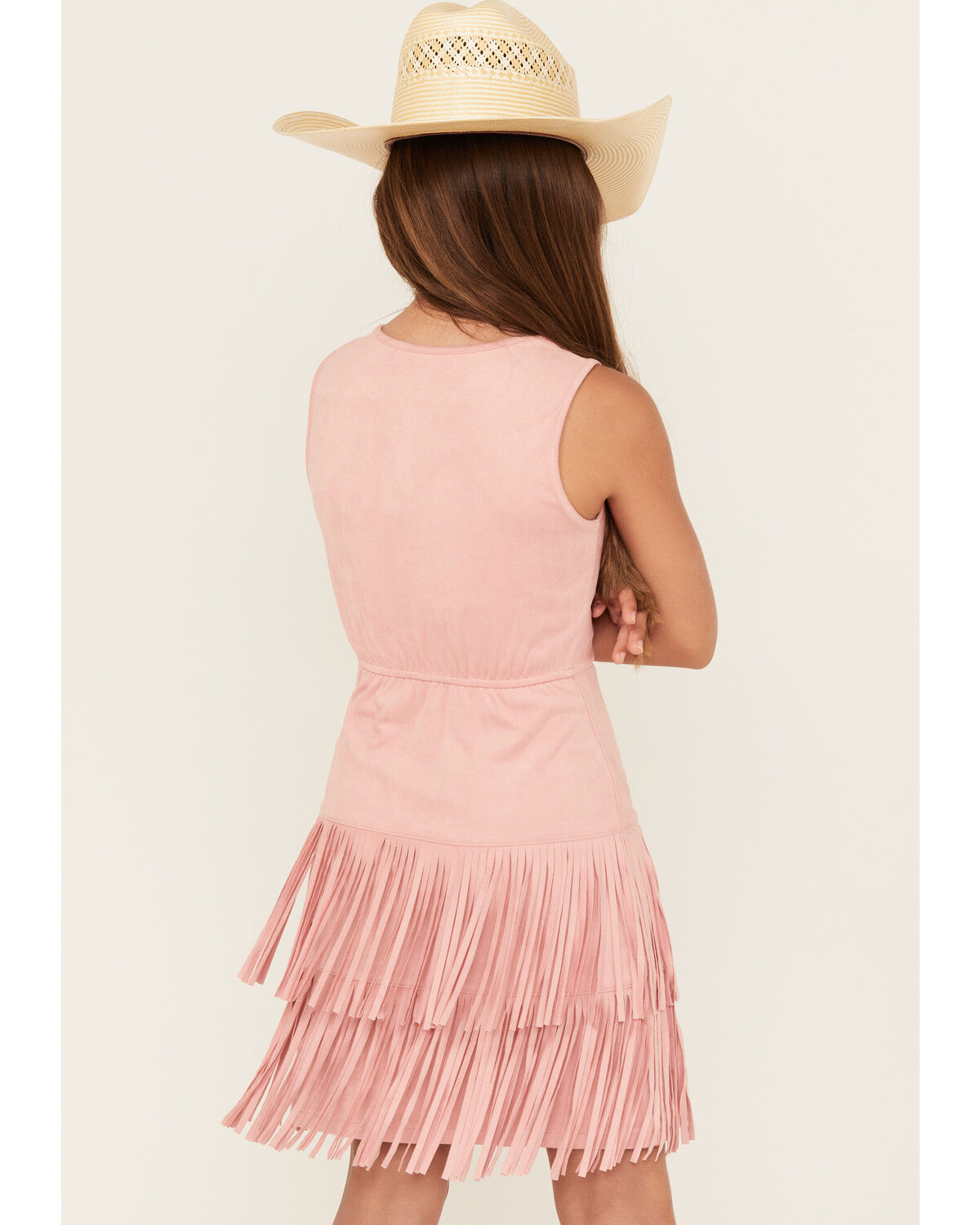 Image #4 - Shyanne Girls' Faux Suede Fringe Mini Dress, Pink, hi-res