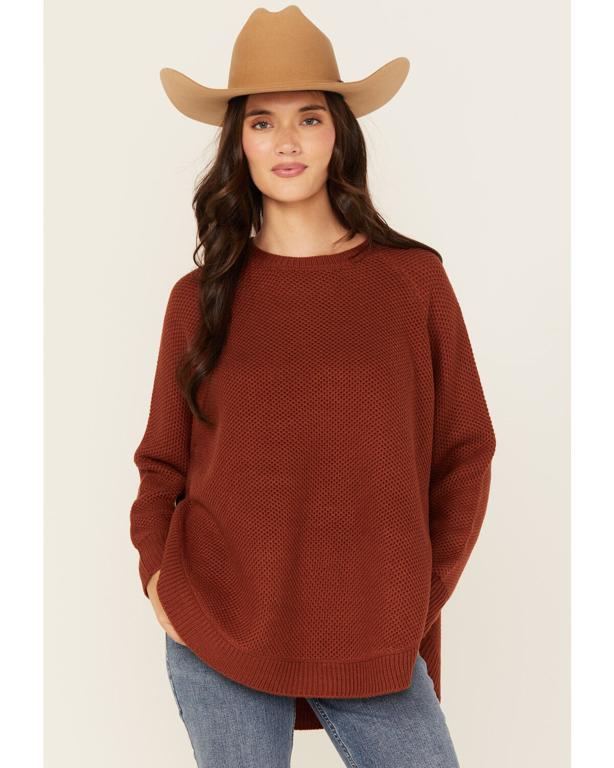 Image #1 - Cotton & Rye Women's Round Bottom Textured Sweater, Rust, hi-res