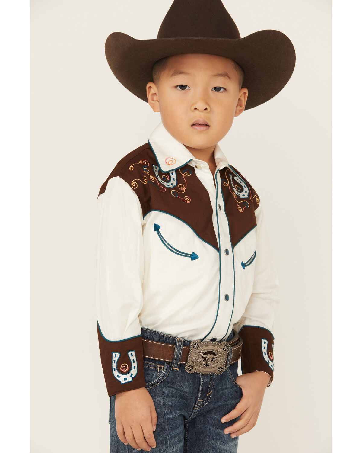 Image #3 - Rockmount Ranchwear Boys' Embroidered Long Sleeve Pearl Snap Western Shirt, Ivory, hi-res
