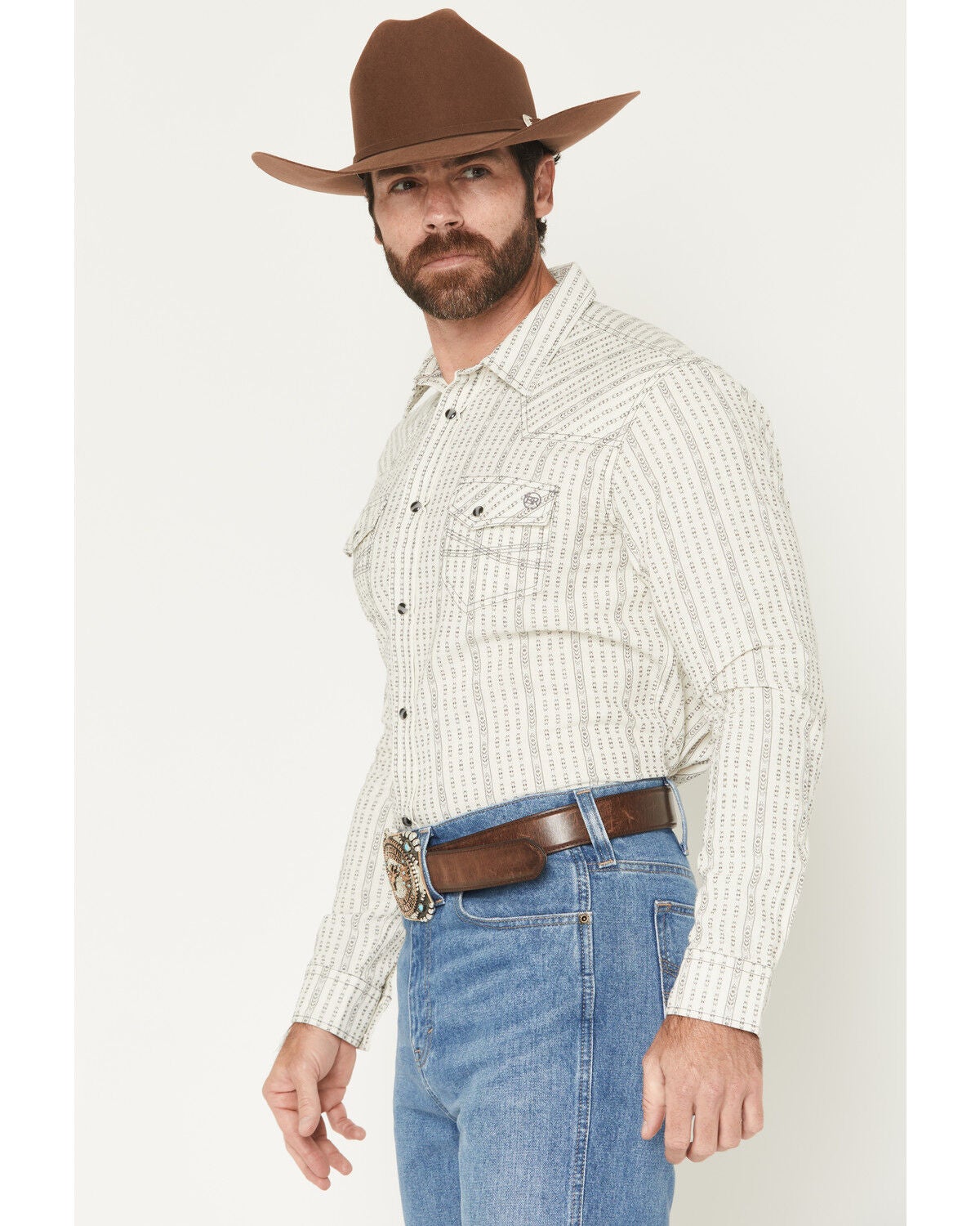 Image #2 - Blue Ranchwear Men's Sundays Best Striped Long Sleeve Snap Western Shirt, White, hi-res