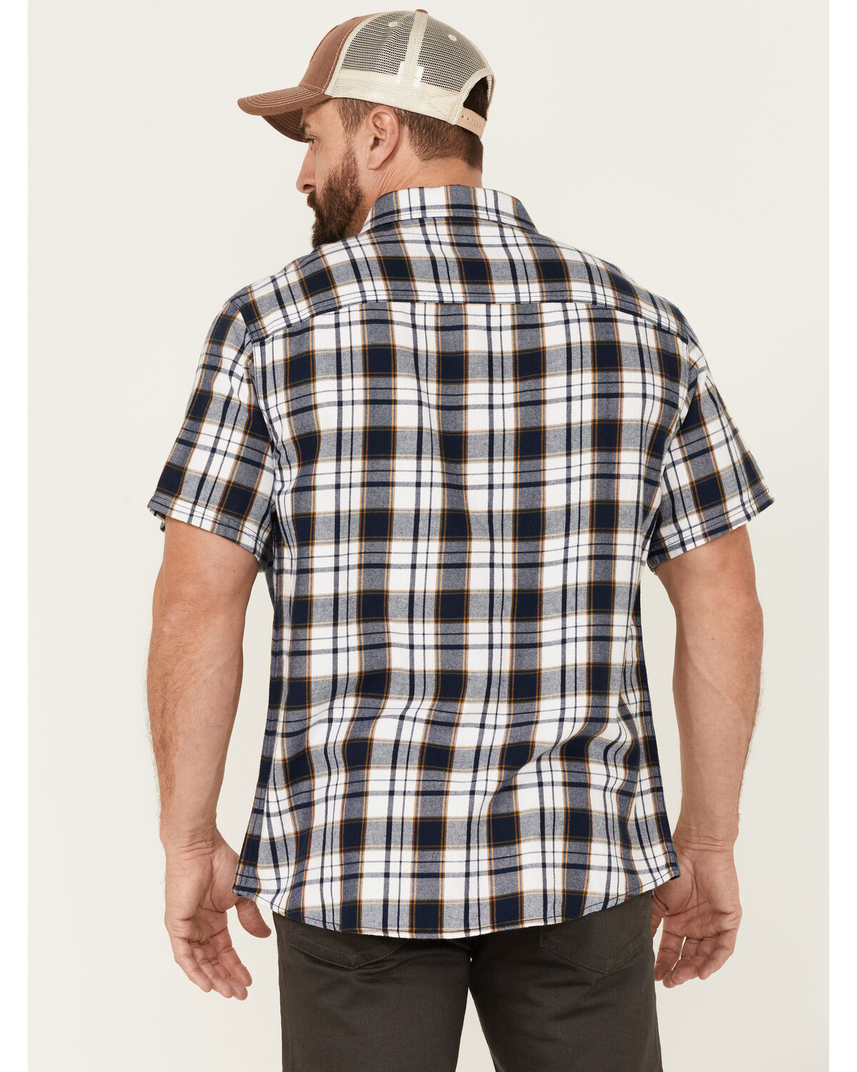 Image #4 - Brothers and Sons Men's Large Plaid Short Sleeve Button-Down Western Shirt, Navy, hi-res