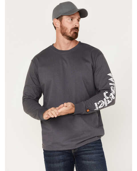 Image #1 - Wrangler Men's FR Logo Graphic Long Sleeve T-Shirt, Grey, hi-res