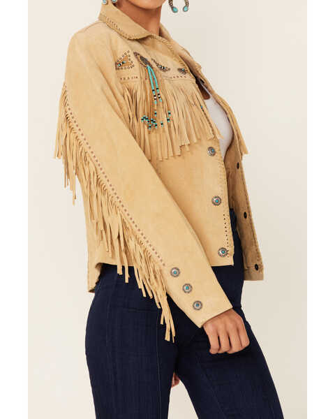 Image #3 - Scully Fringe & Beaded Boar Suede Leather Jacket, Chamois, hi-res